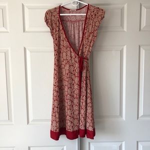 Papaya- Red Floral Wrap Tie Dress